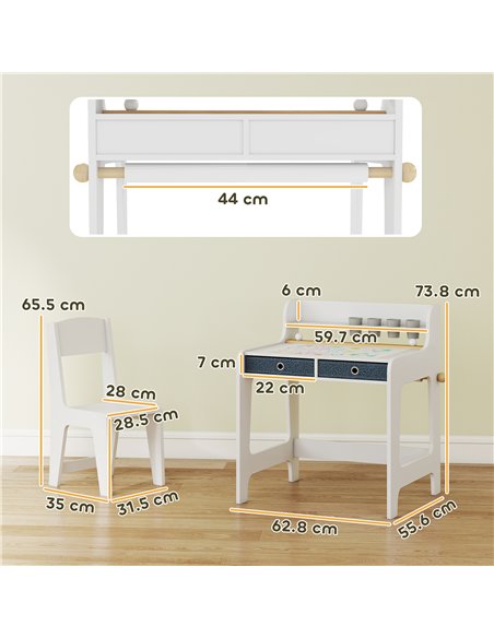 AIYAPLAY Art Table and Chair Set for children, Kids Art Desk and Chair Set with Storage Shelf and Drawers