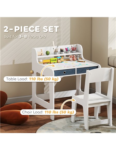 AIYAPLAY Art Table and Chair Set for children, Kids Art Desk and Chair Set with Storage Shelf and Drawers