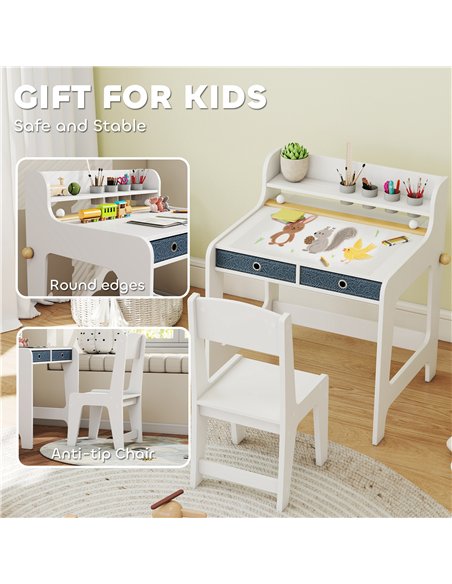 AIYAPLAY Art Table and Chair Set for children, Kids Art Desk and Chair Set with Storage Shelf and Drawers