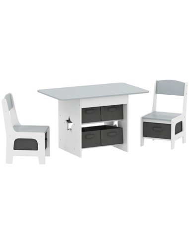 AIYAPLAY Kids Table and Chair Set, Toddler Table and 2 Chairs Set with 6 Removable Drawers, for Boys Girls Ages 3-8, Light Grey