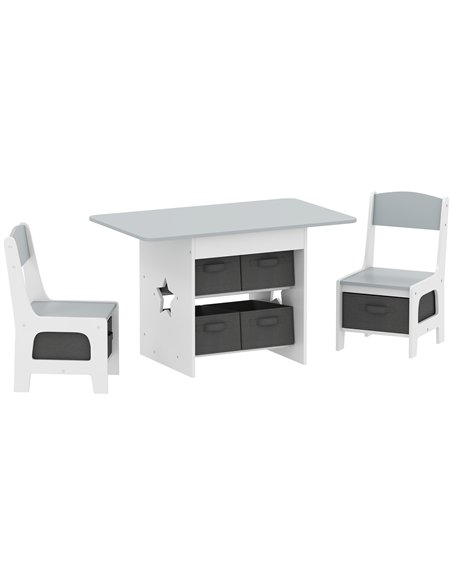 AIYAPLAY Kids Table and Chair Set, Toddler Table and 2 Chairs Set with 6 Removable Drawers, for Boys Girls Ages 3-8, Light Grey