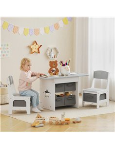 AIYAPLAY Kids Table and Chair Set, Toddler Table and 2 Chairs Set with 6 Removable Drawers, for Boys Girls Ages 3-8, Light Grey 2