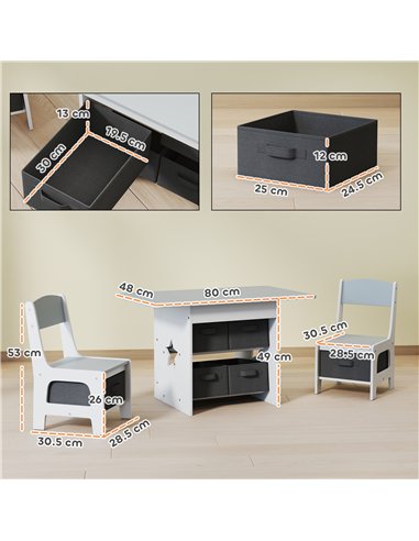 AIYAPLAY Kids Table and Chair Set, Toddler Table and 2 Chairs Set with 6 Removable Drawers, for Boys Girls Ages 3-8, Light Grey