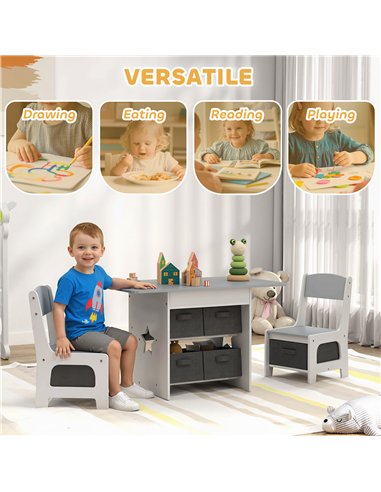 AIYAPLAY Kids Table and Chair Set, Toddler Table and 2 Chairs Set with 6 Removable Drawers, for Boys Girls Ages 3-8, Light Grey