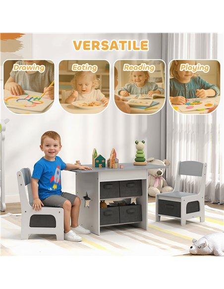 AIYAPLAY Kids Table and Chair Set, Toddler Table and 2 Chairs Set with 6 Removable Drawers, for Boys Girls Ages 3-8, Light Grey