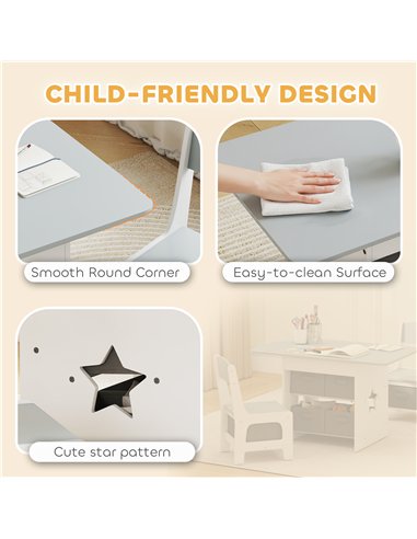 AIYAPLAY Kids Table and Chair Set, Toddler Table and 2 Chairs Set with 6 Removable Drawers, for Boys Girls Ages 3-8, Light Grey
