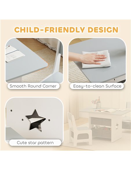 AIYAPLAY Kids Table and Chair Set, Toddler Table and 2 Chairs Set with 6 Removable Drawers, for Boys Girls Ages 3-8, Light Grey