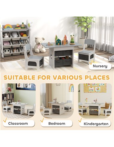 AIYAPLAY Kids Table and Chair Set, Toddler Table and 2 Chairs Set with 6 Removable Drawers, for Boys Girls Ages 3-8, Light Grey