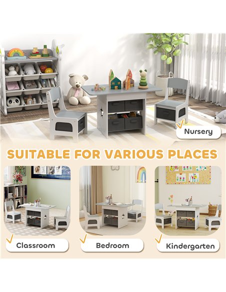 AIYAPLAY Kids Table and Chair Set, Toddler Table and 2 Chairs Set with 6 Removable Drawers, for Boys Girls Ages 3-8, Light Grey