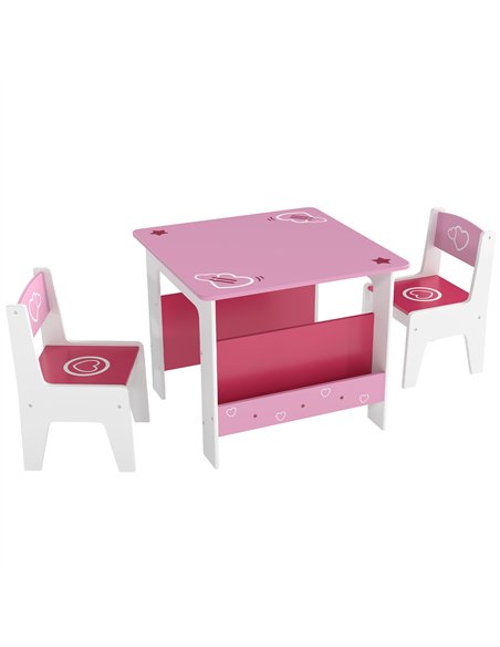 AIYAPLAY 3 Pieces Kids Table and Chair Set, Toddler Activity Table with Bookshelves, for Living Room, Nursery, Playroom, Pink