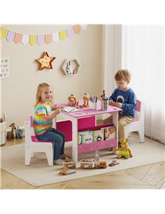 AIYAPLAY 3 Pieces Kids Table and Chair Set, Toddler Activity Table with Bookshelves, for Living Room, Nursery, Playroom, Pink 2