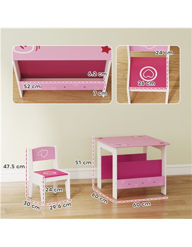 AIYAPLAY 3 Pieces Kids Table and Chair Set, Toddler Activity Table with Bookshelves, for Living Room, Nursery, Playroom, Pink