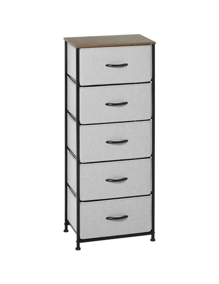 HOMCOM Fabric Chest of Drawers, Industrial Bedroom Dresser with 5 Fabric Drawers, Steel Frame and Wooden Top for Nursery, Living