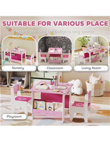 AIYAPLAY 3 Pieces Kids Table and Chair Set, Toddler Activity Table with Bookshelves, for Living Room, Nursery, Playroom, Pink