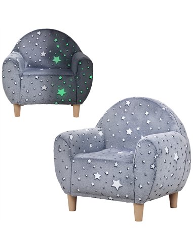 AIYAPLAY Kids Armchair, Glow in the Dark Chair with Star Design for Bedroom, Playroom, Kids Room, Grey