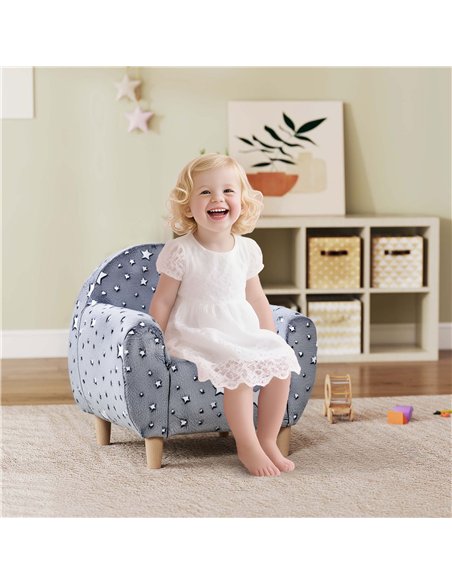 AIYAPLAY Kids Armchair, Glow in the Dark Chair with Star Design for Bedroom, Playroom, Kids Room, Grey