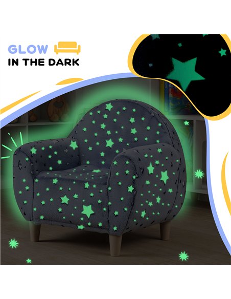 AIYAPLAY Kids Armchair, Glow in the Dark Chair with Star Design for Bedroom, Playroom, Kids Room, Grey