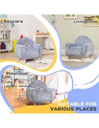 AIYAPLAY Kids Armchair, Glow in the Dark Chair with Star Design for Bedroom, Playroom, Kids Room, Grey