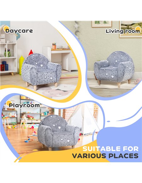 AIYAPLAY Kids Armchair, Glow in the Dark Chair with Star Design for Bedroom, Playroom, Kids Room, Grey