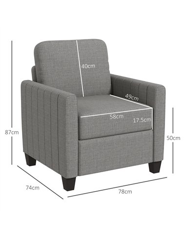 HOMCOM Modern Boxy Linen-Look Armchair - Light Grey