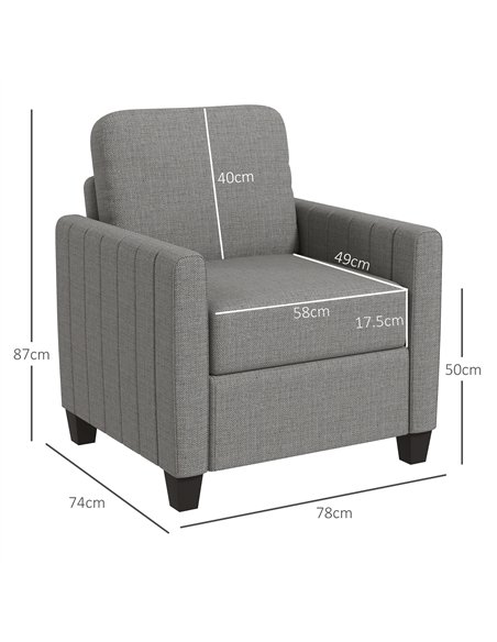HOMCOM Modern Boxy Linen-Look Armchair - Light Grey