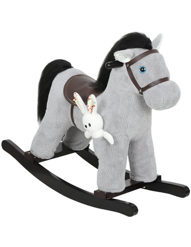 AIYAPLAY Baby Rocking Horse, Plush Ride on Toy with Handle Grip, Sound and Doll, Toddler Animal Rocker for Kids Aged 2-5, Grey