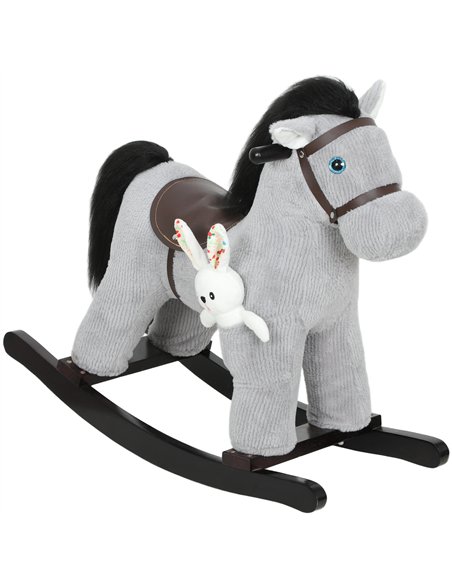 AIYAPLAY Baby Rocking Horse, Plush Ride on Toy with Handle Grip, Sound and Doll, Toddler Animal Rocker for Kids Aged 2-5, Grey