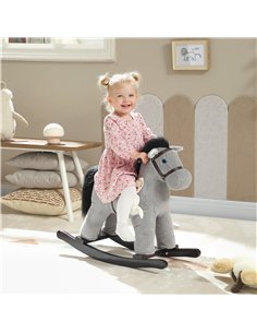 AIYAPLAY Baby Rocking Horse, Plush Ride on Toy with Handle Grip, Sound and Doll, Toddler Animal Rocker for Kids Aged 2-5, Grey 2