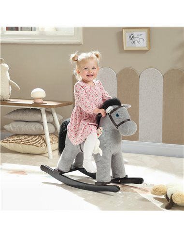 AIYAPLAY Baby Rocking Horse, Plush Ride on Toy with Handle Grip, Sound and Doll, Toddler Animal Rocker for Kids Aged 2-5, Grey