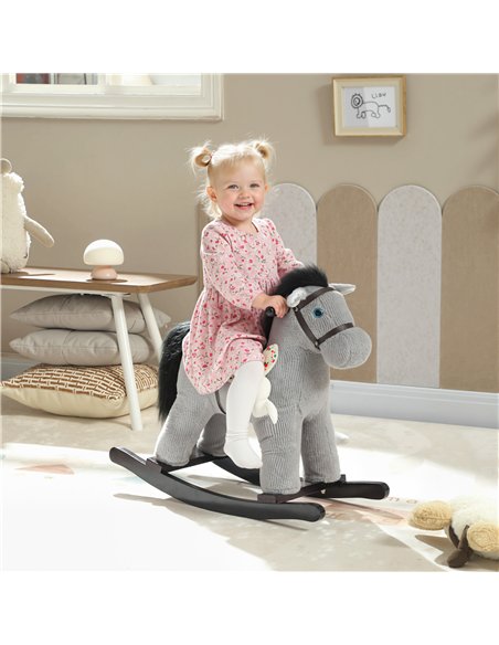 AIYAPLAY Baby Rocking Horse, Plush Ride on Toy with Handle Grip, Sound and Doll, Toddler Animal Rocker for Kids Aged 2-5, Grey