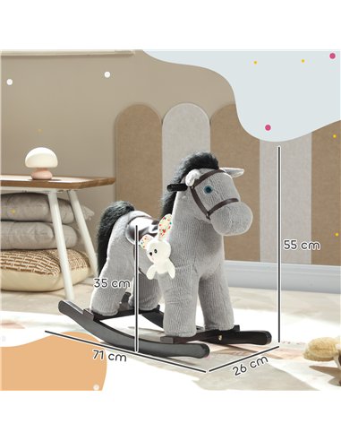 AIYAPLAY Baby Rocking Horse, Plush Ride on Toy with Handle Grip, Sound and Doll, Toddler Animal Rocker for Kids Aged 2-5, Grey