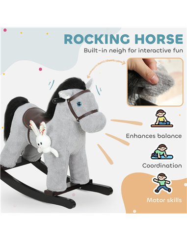 AIYAPLAY Baby Rocking Horse, Plush Ride on Toy with Handle Grip, Sound and Doll, Toddler Animal Rocker for Kids Aged 2-5, Grey