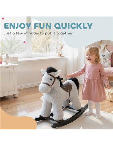 AIYAPLAY Baby Rocking Horse, Plush Ride on Toy with Handle Grip, Sound and Doll, Toddler Animal Rocker for Kids Aged 2-5, Grey