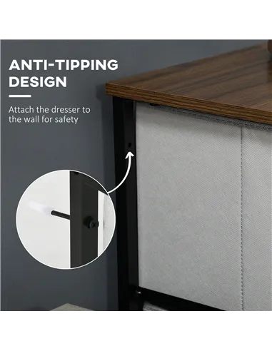 HOMCOM Fabric Chest of Drawers, Industrial Bedroom Dresser with 5 Fabric Drawers, Steel Frame and Wooden Top for Nursery, Living