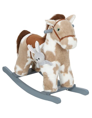 AIYAPLAY Baby Rocking Horse, Plush Animal Rocker with Realistic Sound and Toy, Rocking Toy Chair for Kids Aged 2-5, Brown