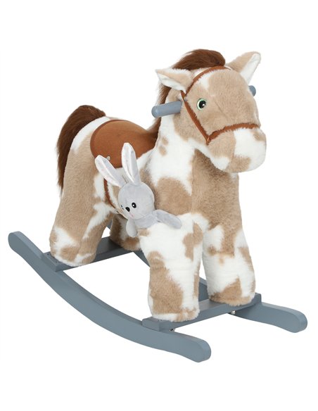AIYAPLAY Baby Rocking Horse, Plush Animal Rocker with Realistic Sound and Toy, Rocking Toy Chair for Kids Aged 2-5, Brown