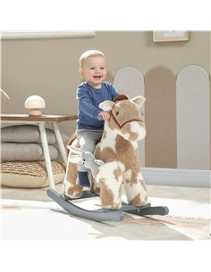 AIYAPLAY Baby Rocking Horse, Plush Animal Rocker with Realistic Sound and Toy, Rocking Toy Chair for Kids Aged 2-5, Brown 2