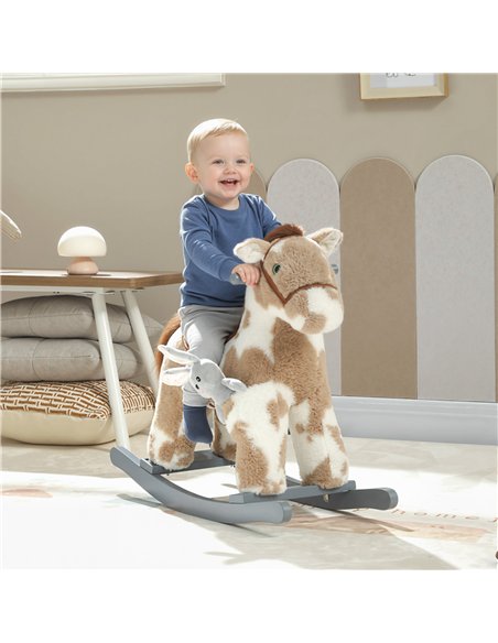 AIYAPLAY Baby Rocking Horse, Plush Animal Rocker with Realistic Sound and Toy, Rocking Toy Chair for Kids Aged 2-5, Brown