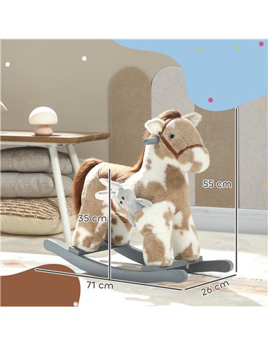 AIYAPLAY Baby Rocking Horse, Plush Animal Rocker with Realistic Sound and Toy, Rocking Toy Chair for Kids Aged 2-5, Brown