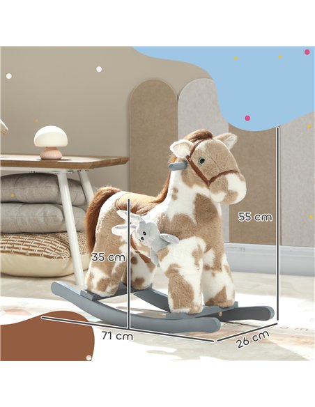 AIYAPLAY Baby Rocking Horse, Plush Animal Rocker with Realistic Sound and Toy, Rocking Toy Chair for Kids Aged 2-5, Brown