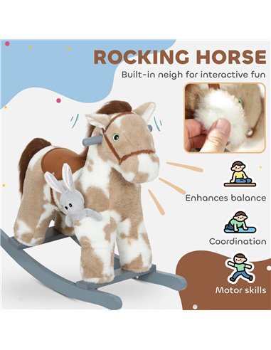 AIYAPLAY Baby Rocking Horse, Plush Animal Rocker with Realistic Sound and Toy, Rocking Toy Chair for Kids Aged 2-5, Brown
