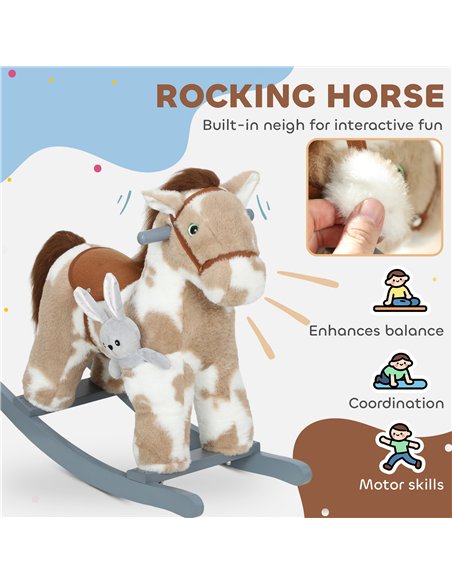AIYAPLAY Baby Rocking Horse, Plush Animal Rocker with Realistic Sound and Toy, Rocking Toy Chair for Kids Aged 2-5, Brown