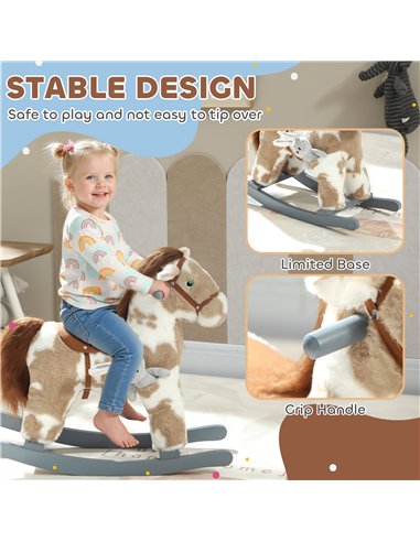 AIYAPLAY Baby Rocking Horse, Plush Animal Rocker with Realistic Sound and Toy, Rocking Toy Chair for Kids Aged 2-5, Brown