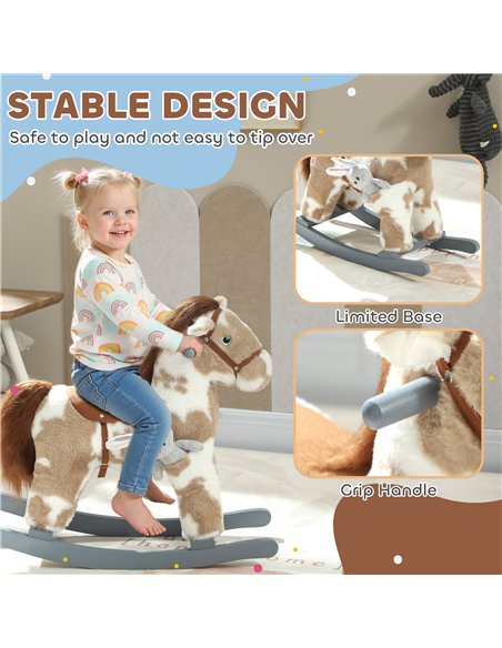 AIYAPLAY Baby Rocking Horse, Plush Animal Rocker with Realistic Sound and Toy, Rocking Toy Chair for Kids Aged 2-5, Brown