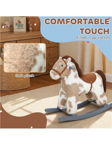 AIYAPLAY Baby Rocking Horse, Plush Animal Rocker with Realistic Sound and Toy, Rocking Toy Chair for Kids Aged 2-5, Brown