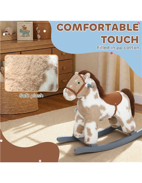 AIYAPLAY Baby Rocking Horse, Plush Animal Rocker with Realistic Sound and Toy, Rocking Toy Chair for Kids Aged 2-5, Brown