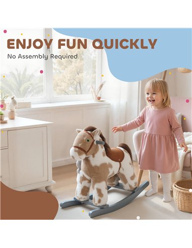AIYAPLAY Baby Rocking Horse, Plush Animal Rocker with Realistic Sound and Toy, Rocking Toy Chair for Kids Aged 2-5, Brown