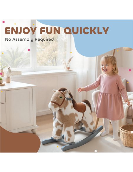 AIYAPLAY Baby Rocking Horse, Plush Animal Rocker with Realistic Sound and Toy, Rocking Toy Chair for Kids Aged 2-5, Brown