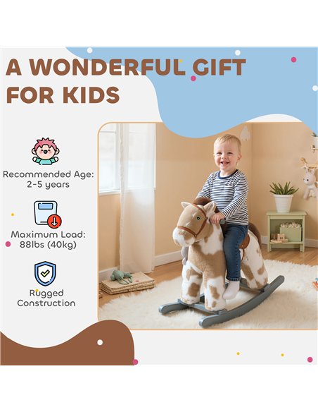 AIYAPLAY Baby Rocking Horse, Plush Animal Rocker with Realistic Sound and Toy, Rocking Toy Chair for Kids Aged 2-5, Brown