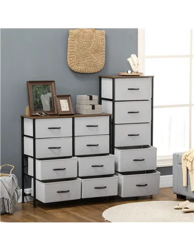 HOMCOM Fabric Chest of Drawers, Industrial Bedroom Dresser with 5 Fabric Drawers, Steel Frame and Wooden Top for Nursery, Living